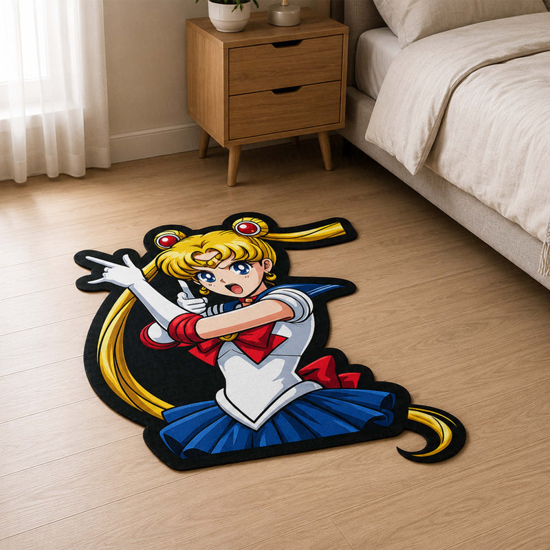 Sailor Moon Cut-out Flat Rug | Pretty Guardian Sailor Moon Anime Flat Rug | Premium Magical Girl Gaming Room Floor Decor