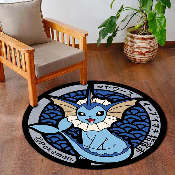 Vaporeon Pokémon Round Rug | Water-Type Eeveelution Circle Floor Mat | Anti-Slip 3 mm Absorbent Rug for Bedroom, Gaming Room & Pokémon Decor
