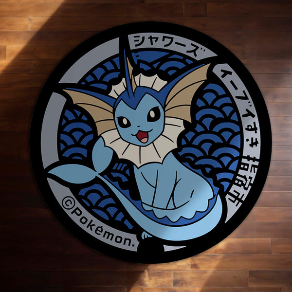 Vaporeon Pokémon Round Rug | Water-Type Eeveelution Circle Floor Mat | Anti-Slip 3 mm Absorbent Rug for Bedroom, Gaming Room & Pokémon Decor
