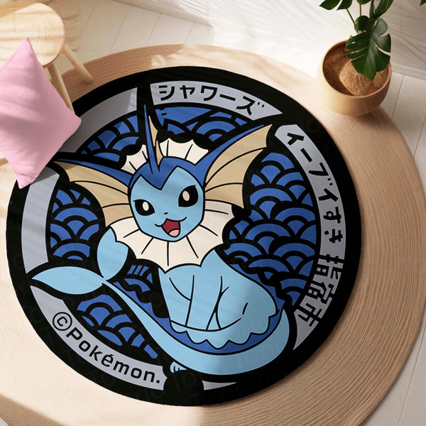 Vaporeon Pokémon Round Rug | Water-Type Eeveelution Circle Floor Mat | Anti-Slip 3 mm Absorbent Rug for Bedroom, Gaming Room & Pokémon Decor