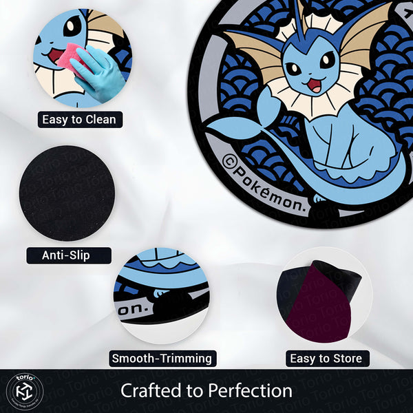Vaporeon Pokémon Round Rug | Water-Type Eeveelution Circle Floor Mat | Anti-Slip 3 mm Absorbent Rug for Bedroom, Gaming Room & Pokémon Decor
