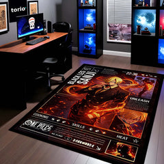 Black Leg Sanji Anime Area Rug | Fire Power Character Floor Mat | One Piece Inspired Gaming Rug for Bedroom, Otaku Room & Anime Setup Decor