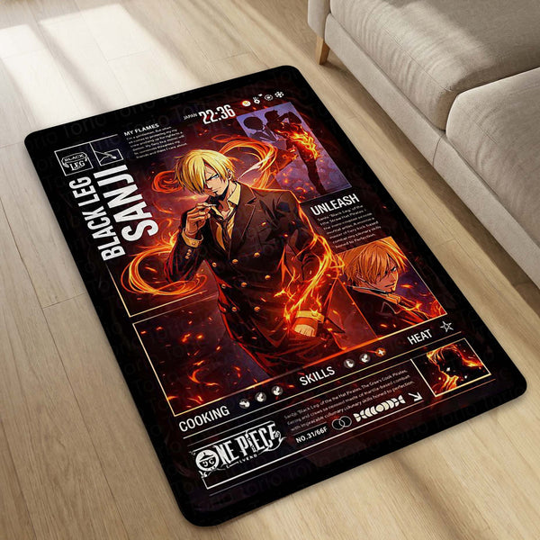 Black Leg Sanji Anime Area Rug | Fire Power Character Floor Mat | One Piece Inspired Gaming Rug for Bedroom, Otaku Room & Anime Setup Decor