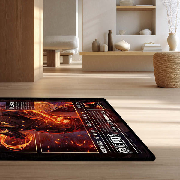 Black Leg Sanji Anime Area Rug | Fire Power Character Floor Mat | One Piece Inspired Gaming Rug for Bedroom, Otaku Room & Anime Setup Decor