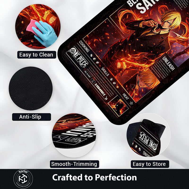 Black Leg Sanji Anime Area Rug | Fire Power Character Floor Mat | One Piece Inspired Gaming Rug for Bedroom, Otaku Room & Anime Setup Decor