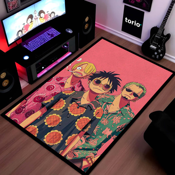 Luffy Sanji Zoro Anime Area Rug | One Piece Trio Floor Mat | Straw Hat Crew Gaming Rug for Bedroom, Otaku Room & Anime Setup Decor