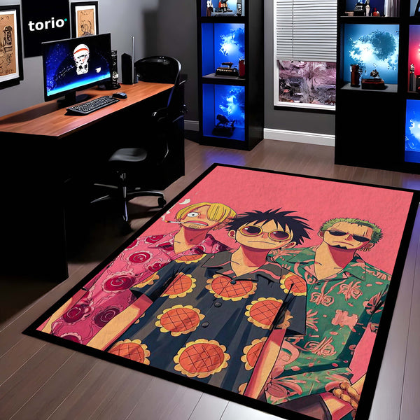 Luffy Sanji Zoro Anime Area Rug | One Piece Trio Floor Mat | Straw Hat Crew Gaming Rug for Bedroom, Otaku Room & Anime Setup Decor