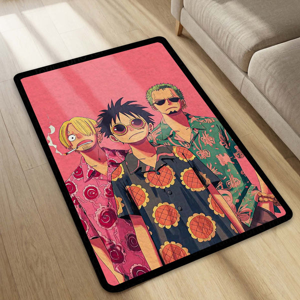 Luffy Sanji Zoro Anime Area Rug | One Piece Trio Floor Mat | Straw Hat Crew Gaming Rug for Bedroom, Otaku Room & Anime Setup Decor