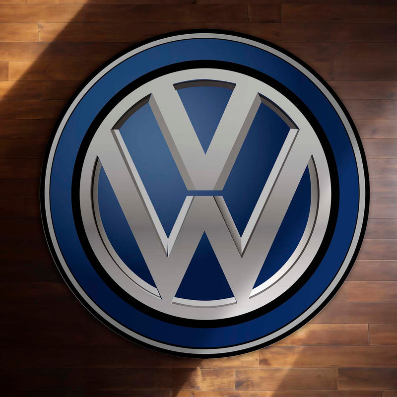 Volkswagen Logo Inspired Round Floor Mat (3 mm Thick) | Premium Automotive Emblem Design Decor Mat for Garage, Bedroom & Car Enthusiasts