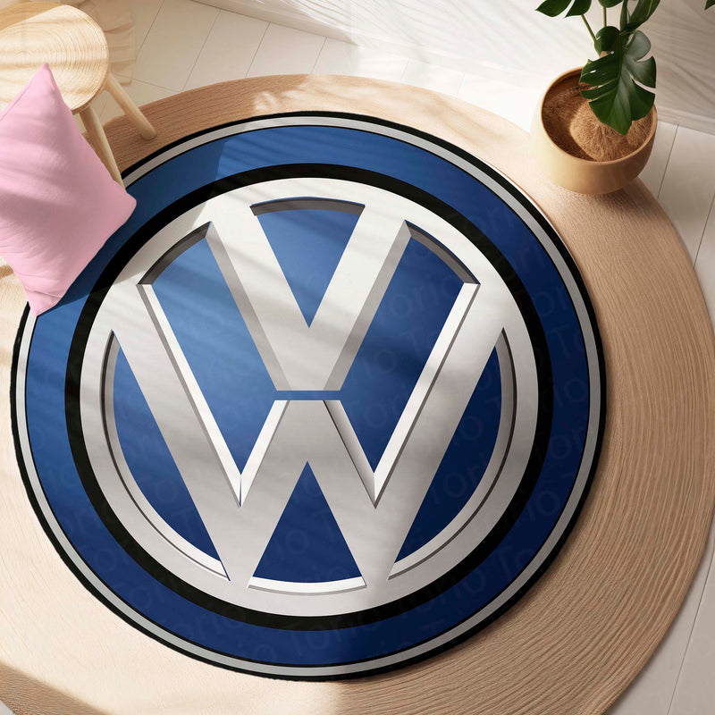 Volkswagen Logo Inspired Round Floor Mat (3 mm Thick) | Premium Automotive Emblem Design Decor Mat for Garage, Bedroom & Car Enthusiasts