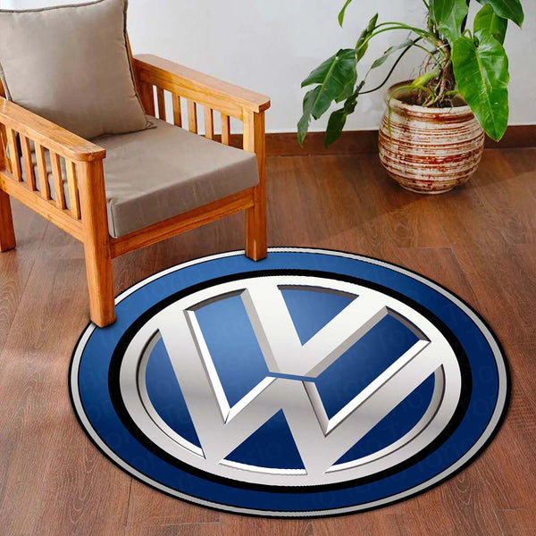 Volkswagen Logo Inspired Round Floor Mat (3 mm Thick) | Premium Automotive Emblem Design Decor Mat for Garage, Bedroom & Car Enthusiasts