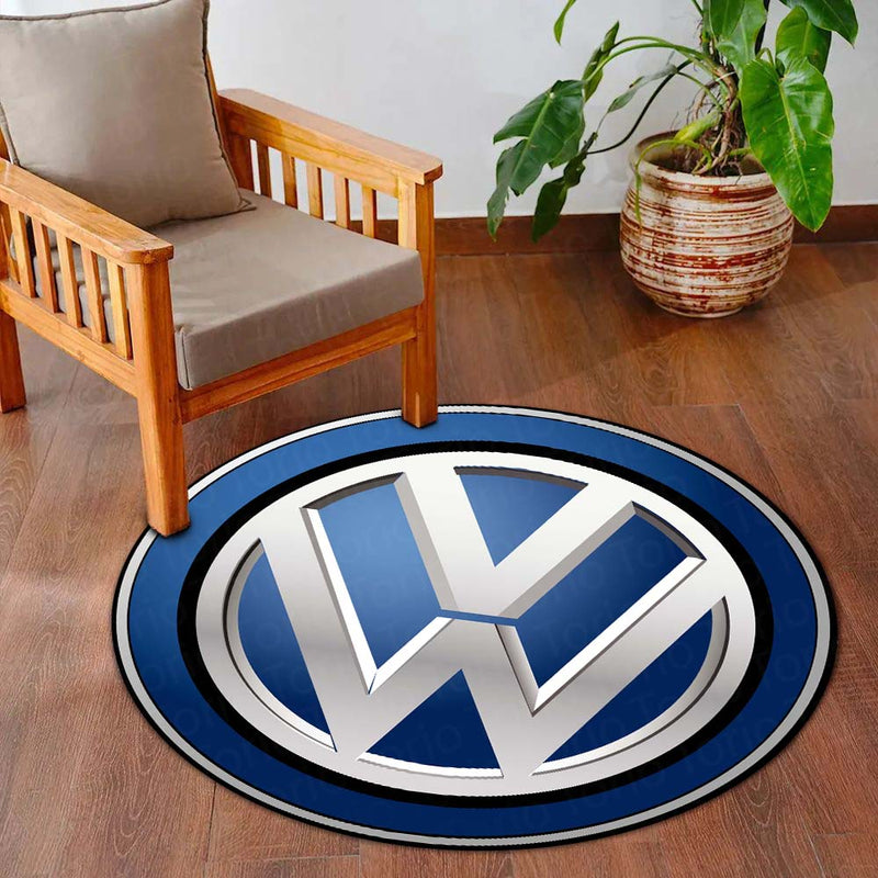 Volkswagen Logo Inspired Round Floor Mat (3 mm Thick) | Premium Automotive Emblem Design Decor Mat for Garage, Bedroom & Car Enthusiasts