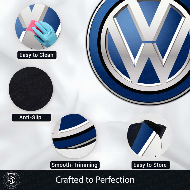 Volkswagen Logo Inspired Round Floor Mat (3 mm Thick) | Premium Automotive Emblem Design Decor Mat for Garage, Bedroom & Car Enthusiasts
