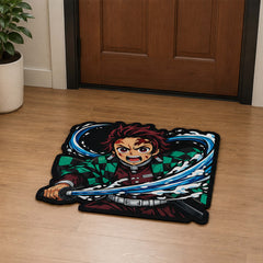 Tanjiro Kamado Water Breathing Cut-out Flat Rug | Demon Slayer Anime Flat Rug | Premium Hashira-Inspired Gaming Room Floor Decor