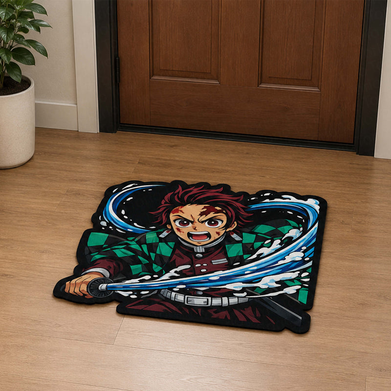 Tanjiro Kamado Water Breathing Cut-out Flat Rug | Demon Slayer Anime Flat Rug | Premium Hashira-Inspired Gaming Room Floor Decor