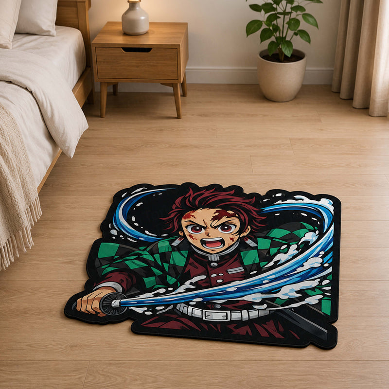 Tanjiro Kamado Water Breathing Cut-out Flat Rug | Demon Slayer Anime Flat Rug | Premium Hashira-Inspired Gaming Room Floor Decor