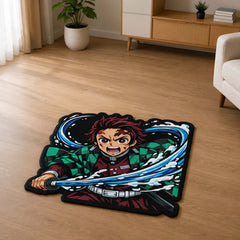 Tanjiro Kamado Water Breathing Cut-out Flat Rug | Demon Slayer Anime Flat Rug | Premium Hashira-Inspired Gaming Room Floor Decor
