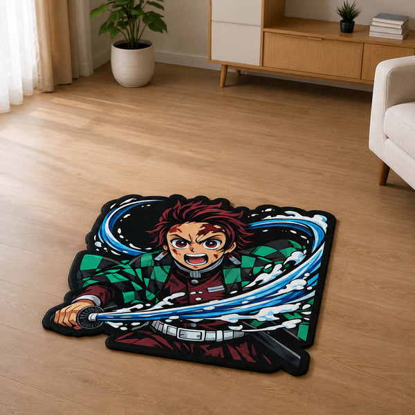 Tanjiro Kamado Water Breathing Cut-out Flat Rug | Demon Slayer Anime Flat Rug | Premium Hashira-Inspired Gaming Room Floor Decor