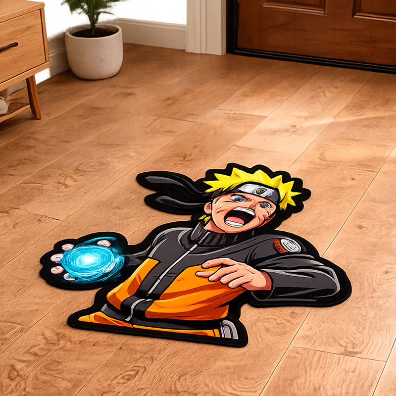 Naruto Uzumaki Rasengan Cut-out Flat Rug | Naruto Anime Flat Rug | Premium Shinobi Gaming Room Floor Decor