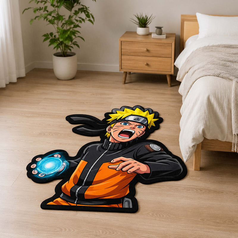 Naruto Uzumaki Rasengan Cut-out Flat Rug | Naruto Anime Flat Rug | Premium Shinobi Gaming Room Floor Decor