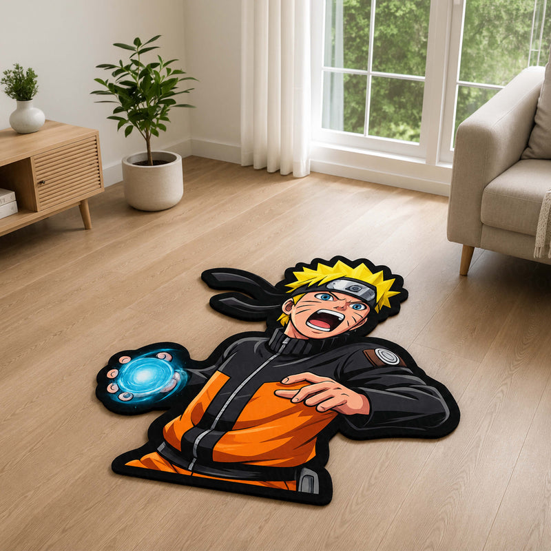 Naruto Uzumaki Rasengan Cut-out Flat Rug | Naruto Anime Flat Rug | Premium Shinobi Gaming Room Floor Decor