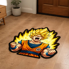 Super Saiyan Goku Power-Up Cut-out Flat Rug | Dragon Ball Z Anime Flat Rug | Premium Saiyan Gaming Room Floor Decor
