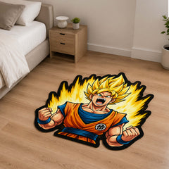 Super Saiyan Goku Power-Up Cut-out Flat Rug | Dragon Ball Z Anime Flat Rug | Premium Saiyan Gaming Room Floor Decor