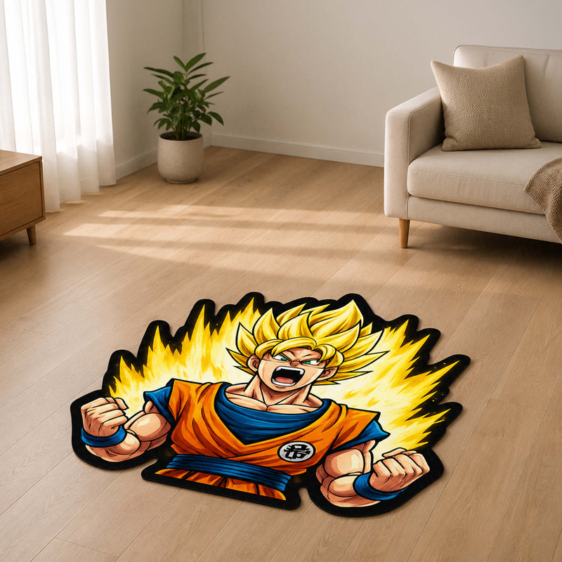 Super Saiyan Goku Power-Up Cut-out Flat Rug | Dragon Ball Z Anime Flat Rug | Premium Saiyan Gaming Room Floor Decor