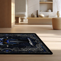 Yamaha R15M Area Flat Rug | Blue Carbon Circuit Luxury Sportbike Rug for Living Room, Gaming Room & Motorcycle Decor