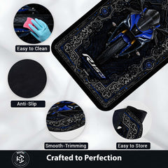 Yamaha R15M Area Flat Rug | Blue Carbon Circuit Luxury Sportbike Rug for Living Room, Gaming Room & Motorcycle Decor