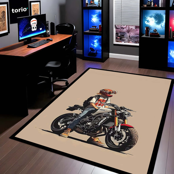 Yamaha XSR900 Heritage Sports Motorcycle Area Rug | Retro Modern Cafe Racer Floor Mat | Stylish Automotive Decor for Garage, Living Room & Bike Enthusiast Spaces