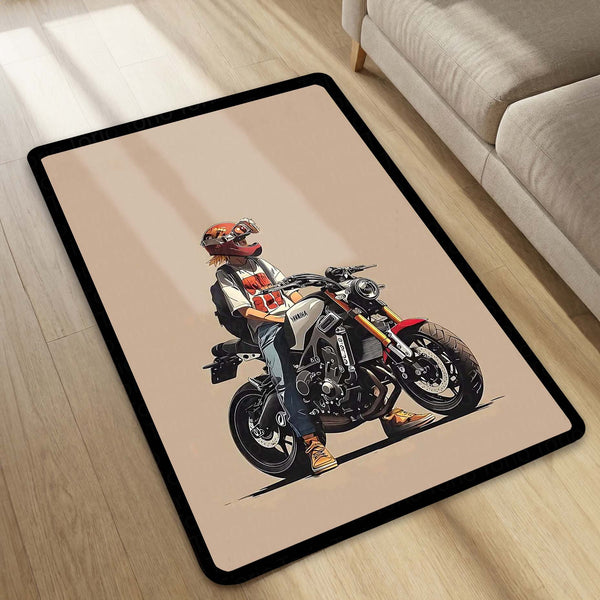 Yamaha XSR900 Heritage Sports Motorcycle Area Rug | Retro Modern Cafe Racer Floor Mat | Stylish Automotive Decor for Garage, Living Room & Bike Enthusiast Spaces