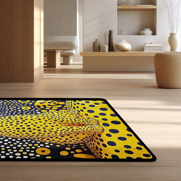 Yellow Polka Dot Cat Area Rug | Abstract Pop Art Animal Floor Mat | Aesthetic Designer Rug for Bedroom, Living Room, Gaming Setup & Modern Home Decor