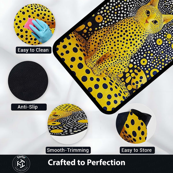 Yellow Polka Dot Cat Area Rug | Abstract Pop Art Animal Floor Mat | Aesthetic Designer Rug for Bedroom, Living Room, Gaming Setup & Modern Home Decor