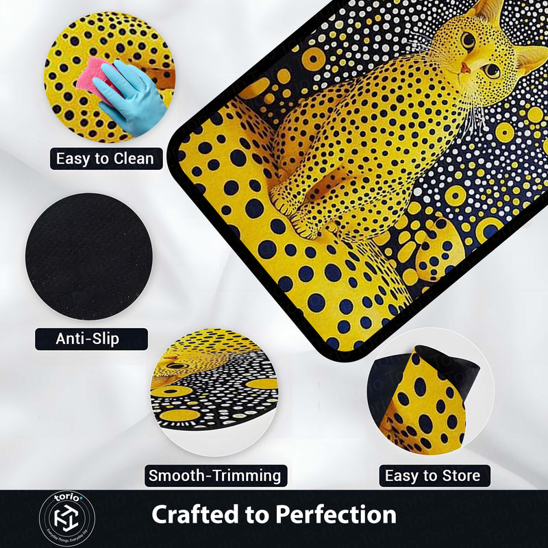 Yellow Polka Dot Cat Area Rug | Abstract Pop Art Animal Floor Mat | Aesthetic Designer Rug for Bedroom, Living Room, Gaming Setup & Modern Home Decor