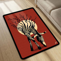 Zebra-Tree Abstract Art Area Rug | Monochrome Nature-Inspired Floor Mat | Artistic Black & White Wildlife Rug for Living Room, Study & Modern Decor