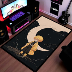 Zenitsu Agatsuma Demon Slayer Area Flat Rug | Thunder Hashira Style Moonlit Anime Area Flat Rug | Premium Anime Bedroom & Gaming Room Floor Decor