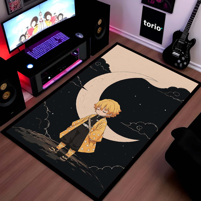 Zenitsu Agatsuma Demon Slayer Area Flat Rug | Thunder Hashira Style Moonlit Anime Area Flat Rug | Premium Anime Bedroom & Gaming Room Floor Decor