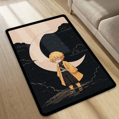 Zenitsu Agatsuma Demon Slayer Area Flat Rug | Thunder Hashira Style Moonlit Anime Area Flat Rug | Premium Anime Bedroom & Gaming Room Floor Decor