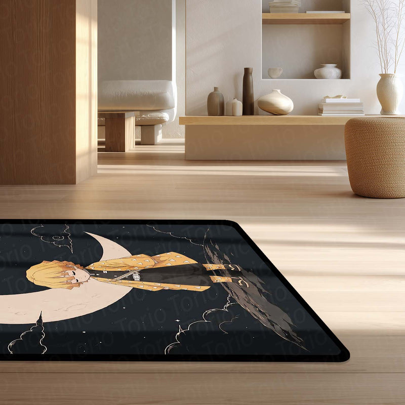 Zenitsu Agatsuma Demon Slayer Area Flat Rug | Thunder Hashira Style Moonlit Anime Area Flat Rug | Premium Anime Bedroom & Gaming Room Floor Decor