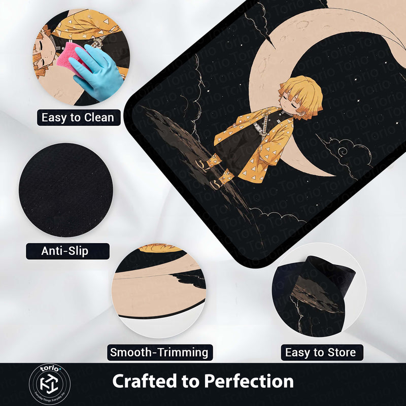 Zenitsu Agatsuma Demon Slayer Area Flat Rug | Thunder Hashira Style Moonlit Anime Area Flat Rug | Premium Anime Bedroom & Gaming Room Floor Decor