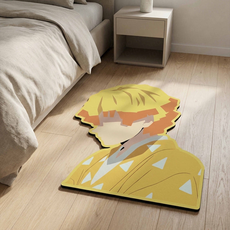 Zenitsu Agatsuma Thunder Pose Floor Mat (3 mm Thick) | Demon Slayer Anime Cut-Out Rug for Bedroom, Gaming Room & Otaku Home Decor