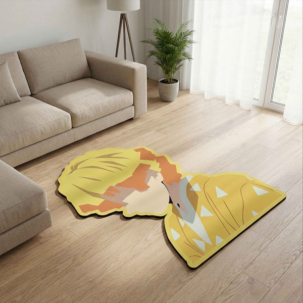 Zenitsu Agatsuma Thunder Pose Floor Mat (3 mm Thick) | Demon Slayer Anime Cut-Out Rug for Bedroom, Gaming Room & Otaku Home Decor