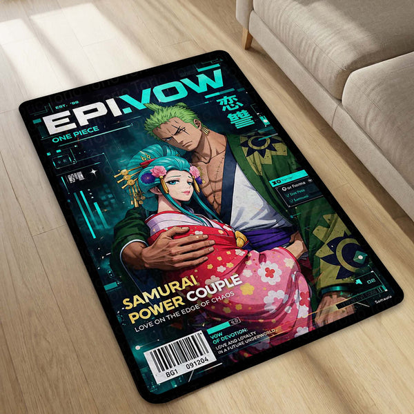 Anime Couple Area Rug | Samurai Power Couple Floor Mat | Aesthetic Anime Carpet for Bedroom, Gaming Setup, Living Room Decor | Non-Slip Washable 3 mm Rug India