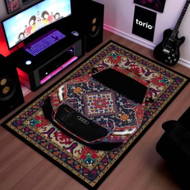 Audi RS7 Front View Floor Mat | Persian Pattern Luxury Sports Sedan Rug | Anti-Slip 3mm Absorbent Automotive Design Mat for Home, Office & Studio