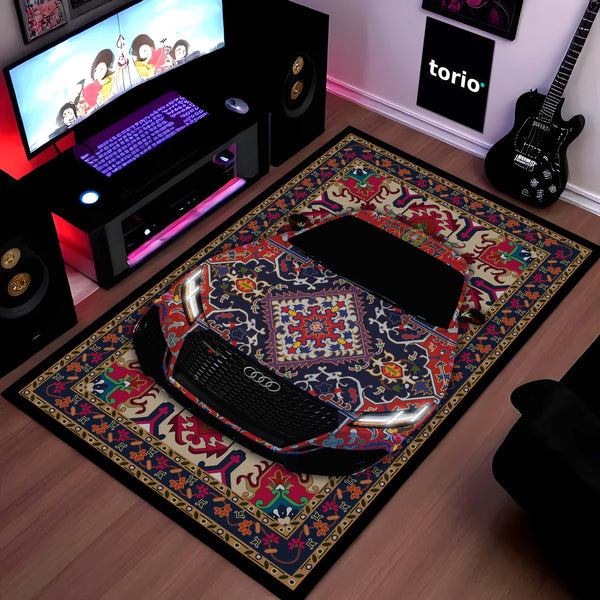 Audi RS7 Front View Floor Mat | Persian Pattern Luxury Sports Sedan Rug | Anti-Slip 3mm Absorbent Automotive Design Mat for Home, Office & Studio