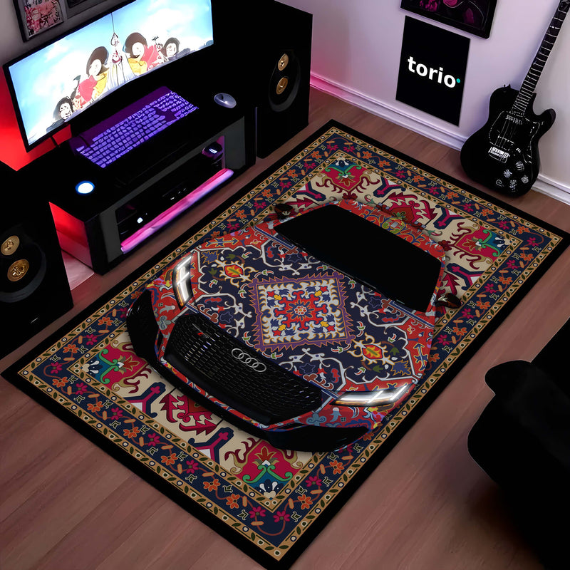 Audi RS7 Front View Floor Mat | Persian Pattern Luxury Sports Sedan Rug | Anti-Slip 3mm Absorbent Automotive Design Mat for Home, Office & Studio