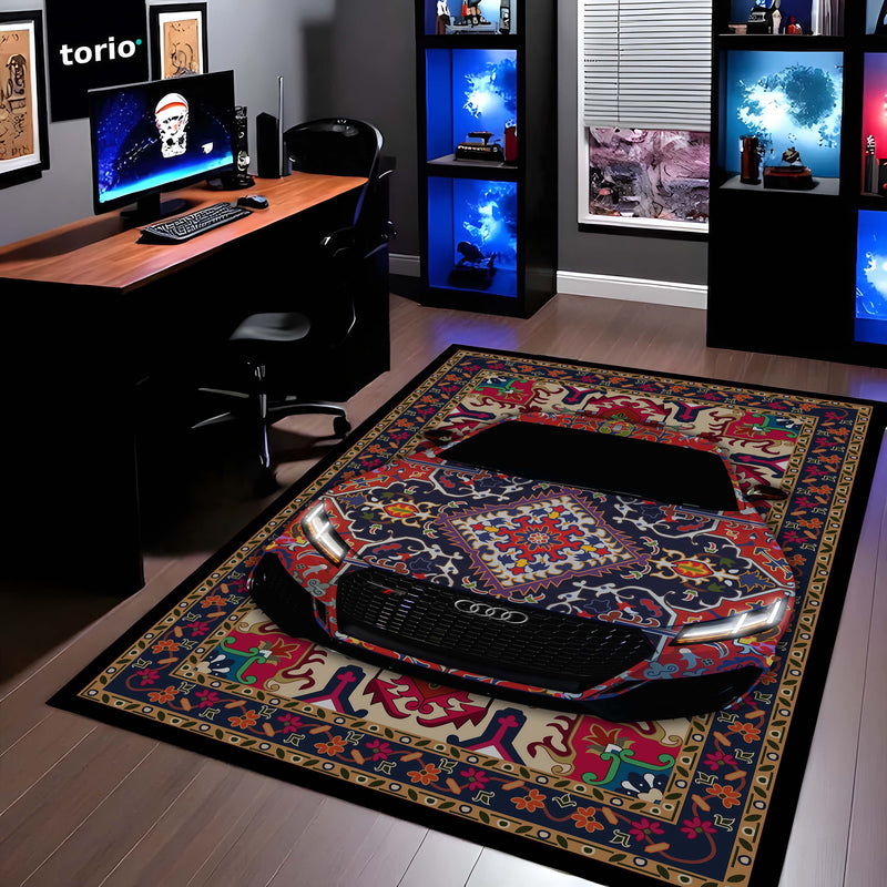 Audi RS7 Front View Floor Mat | Persian Pattern Luxury Sports Sedan Rug | Anti-Slip 3mm Absorbent Automotive Design Mat for Home, Office & Studio