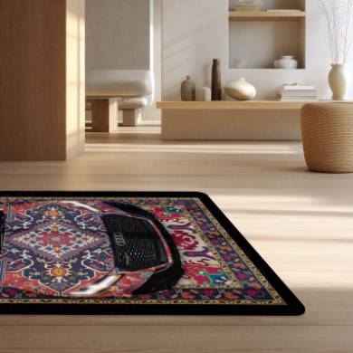 Audi RS7 Front View Floor Mat | Persian Pattern Luxury Sports Sedan Rug | Anti-Slip 3mm Absorbent Automotive Design Mat for Home, Office & Studio