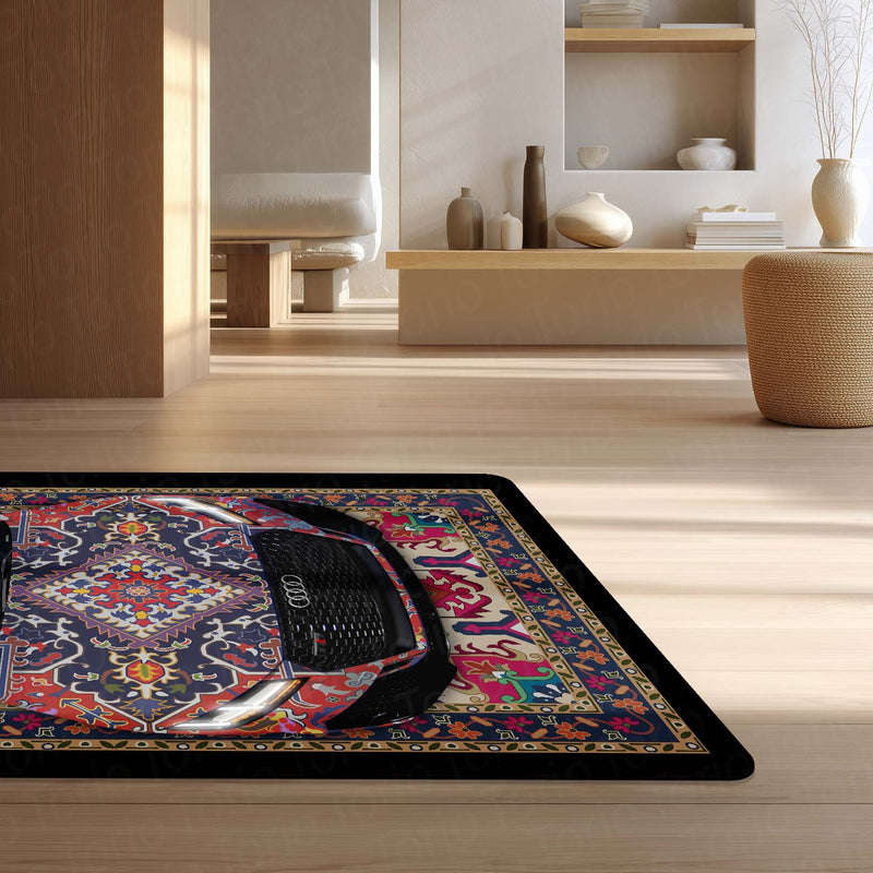 Audi RS7 Front View Floor Mat | Persian Pattern Luxury Sports Sedan Rug | Anti-Slip 3mm Absorbent Automotive Design Mat for Home, Office & Studio